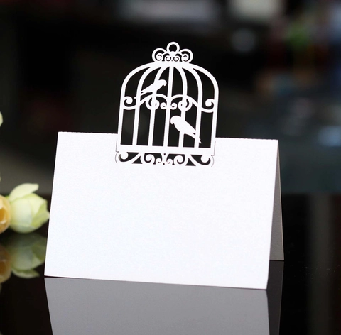 Eleganti Segnaposto a Gabbia per Uccelli Intagliati al Laser Carta Perlata Cartellini per Matrimonio Banchetto Festa