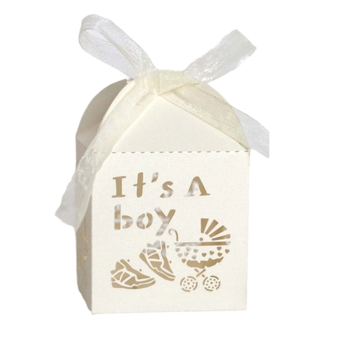 Ευρωπαϊκό Κουτί Ζαχαρωτών It's A Boy Baby Shower με Κοπή Λέιζερ Διάτρητο Χάρτινο Κουτί Δώρου Με Κορδέλα για Αγόρι