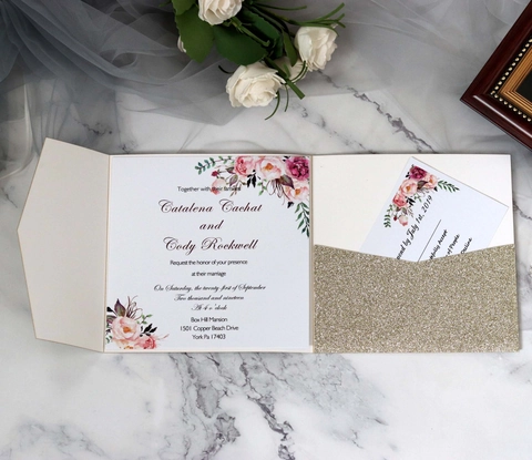 Elegante Invito di Nozze Traforato con Glitter Oro Stile Europeo Taglio Laser Biglietto di Auguri per Matrimonio Festa Banchetto Cerimonia