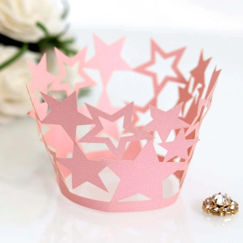 Involucri per Cupcake con Intaglio a Stella Tagliati al Laser in Carta Perlata per Matrimoni Compleanni Feste Decorazioni