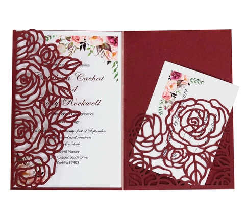 Laser Cut Rose Floral Wedding Invitation Cards Romantic European Style Hollow Out Greeting Cards For Engagement Valentine's Day