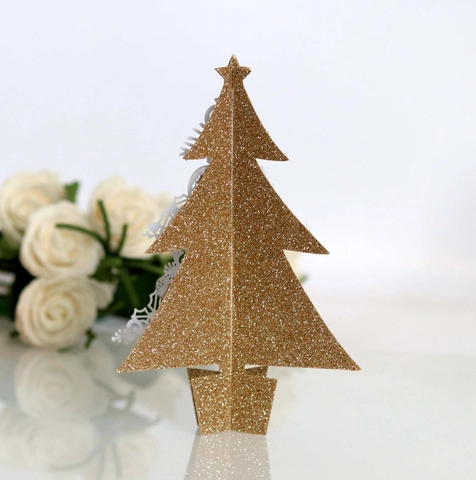 3D Laser Geschnitten Papier Weihnachtsbaum Ornament Glitzer Hohl Schneeflocke Muster Tisch Deko Für Festliches Heim Party