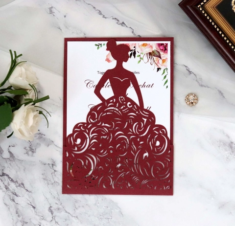 Elegant Laser Cut Wedding Invitation Cards Hollow Bride Silhouette Invitations With Envelopes For Marriage Engagement Party