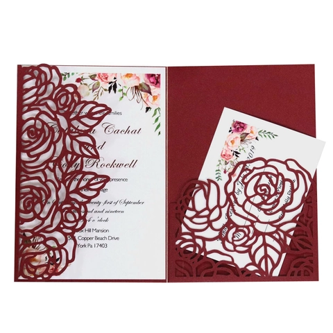 Inviti di Matrimonio a Rosa Tagliati al Laser Con Buste Carta Perlata Inviti Traforati per Matrimonio San Valentino