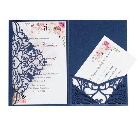 European Laser Cut Wedding Invitation Card Set With Floral Inner Sheet Envelope For Bridal Shower Engagement Invitations