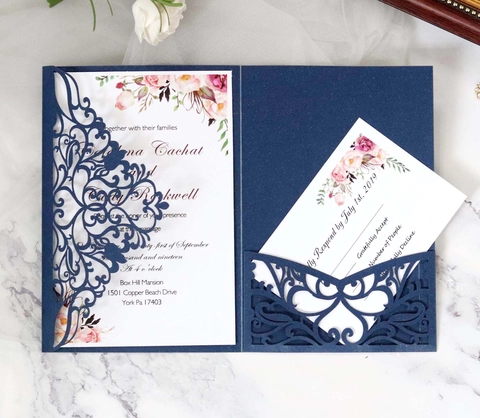 European Laser Cut Wedding Invitation Cards Pocket With Floral Hollow Pattern Elegant Engagement Banquet Greeting Cards