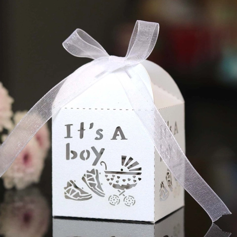 Ευρωπαϊκό Κουτί Ζαχαρωτών It's A Boy Baby Shower με Κοπή Λέιζερ Διάτρητο Χάρτινο Κουτί Δώρου Με Κορδέλα για Αγόρι