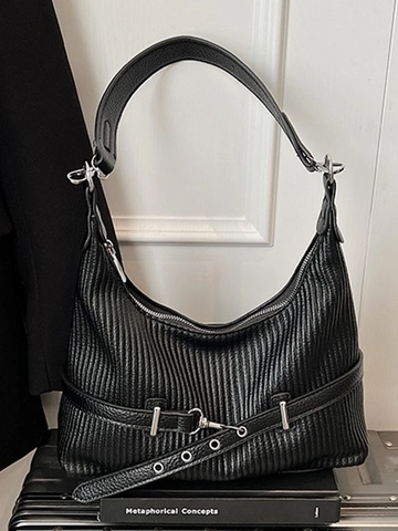 Borsa a Tracolla Hobo a Pieghe in Pelle PU Retrò da Donna Con Fibbia per Cintura Decorativa Semplice Borsa Tote a Spalla Sottobraccio per Donna