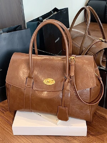 Borsa Tote da Donna in Pelle PU di Grande Capacità Borsa a Tracolla in Pelle Morbida Vintage Con Chiusura in Metallo