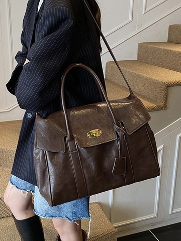 Borsa Tote da Donna in Pelle PU di Grande Capacità Borsa a Tracolla in Pelle Morbida Vintage Con Chiusura in Metallo