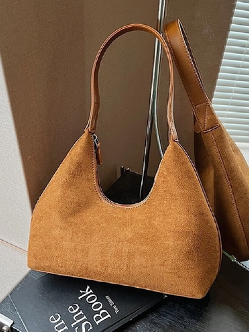 Bolso de Axila de Gamuza para Mujer Vintage Minimalista Bolso de Hombro Hobo Costuras Retro Color Sólido Bolso de Moda Casual