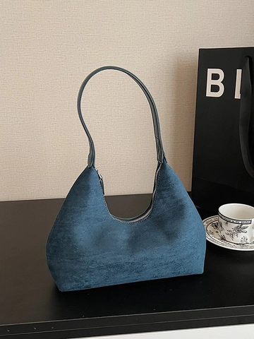 Bolso de Axila de Gamuza para Mujer Vintage Minimalista Bolso de Hombro Hobo Costuras Retro Color Sólido Bolso de Moda Casual