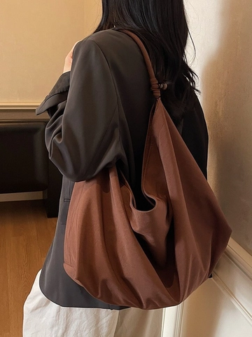 Vintage Große Kapazität Wildlederimitat Hobo Tasche Für Damen Plissee Achseltasche Schultertasche Mit Holzperlen Dekoration Lässige Tragetasche