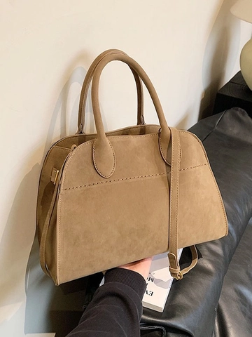 Vintage Damen Veloursleder Tote Bag Retro Pendler Umhängetasche Große Kapazität Handtasche Winter Mode Büro Aktentasche