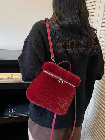 Zaino in Peluche di Pelliccia Sintetica da Donna Elegante e Morbida Borsa a Tracolla Pendolare Invernale di Grande Capacità Moda Casual