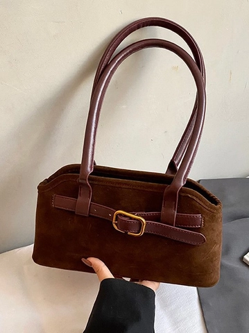 Borsa Sottobraccio Vintage in Pelle PU da Donna Texture Scamosciata Stampa Leopardata Fibbia in Metallo Borsa a Spalla Moda Inverno