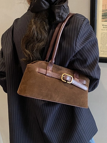 Borsa Sottobraccio Vintage in Pelle PU da Donna Texture Scamosciata Stampa Leopardata Fibbia in Metallo Borsa a Spalla Moda Inverno