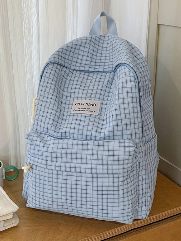 Japanse Ruitjes Nylon Rugzak Grote Capaciteit Schooltas Met Pluche Hanger Casual Reisrugzak Voor Tieners Vrouwen