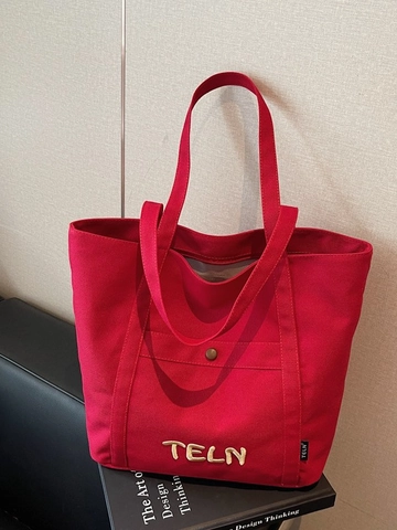 Borsa Tote in Tela Grande Capacità Stile Coreano per Donna Borsa a Spalla Ricamata con Lettere per Studenti e Pendolari