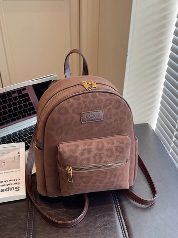 Zaino da Donna Retrò con Stampa Leopardata in Pelle PU Grande Capacità Moda Viaggio Borsa per la Scuola con Hardware Oro Marrone