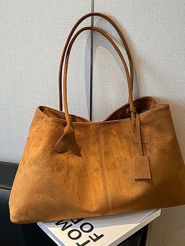 Borsa Totale in Pelle PU Smerigliata di Grande Capacità per Donna Borsa a Spalla Vintage Minimalista Con Dettagli di Cucitura