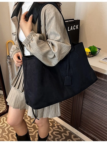 Borsa Totale in Pelle PU Smerigliata di Grande Capacità per Donna Borsa a Spalla Vintage Minimalista Con Dettagli di Cucitura