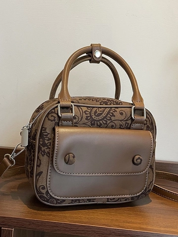 Bolso Bandolera de Cuero PU Con Estampado Paisley Vintage para Mujer Bolso de Mano Cuadrado Pequeño Rétro Con Bolsillo Delantero