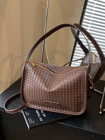 Mode Webstruktur Schultertasche Für Damen Retro PU Leder Umhängetasche Hobo Tasche Mit Metall Logo Vielseitige Lässige Kuriertasche