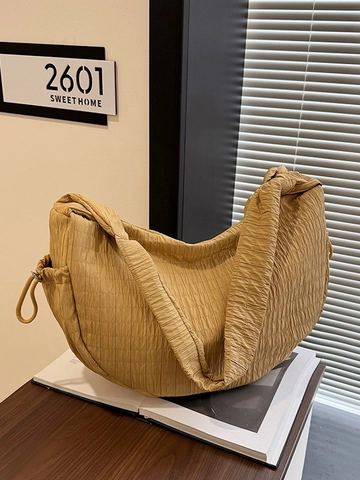 Borsa Hobo in Tela Plissettata da Donna Grande Capacità Borsa a Tracolla Trapuntata a Mezzaluna Borsa a Spalla Casual Vielseitige