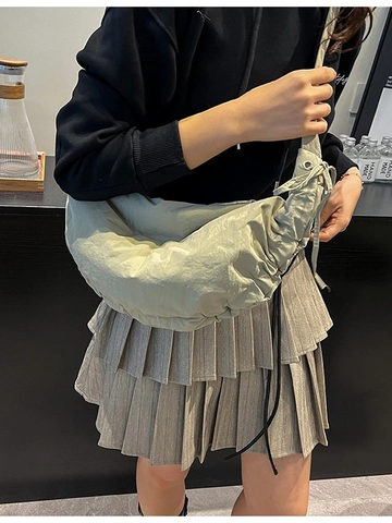 Large Capacity Nylon Dumpling Bag Japanese Style Casual Moon Shape Crossbody Bag For Women With Adjustable Wide Strap