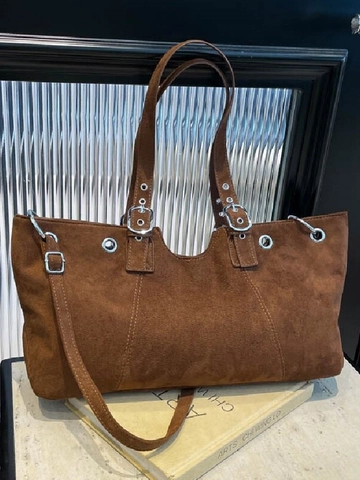 Vintage Damen Veloursleder Schultertasche Große Kapazität Tote Bag Mit Ösen Verstellbarer Riemen Mode Einfache Umhängetasche