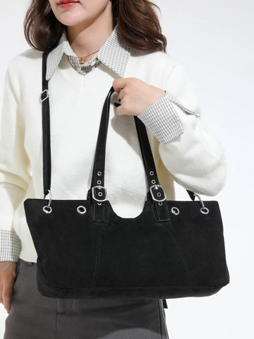 Vintage Damen Veloursleder Schultertasche Große Kapazität Tote Bag Mit Ösen Verstellbarer Riemen Mode Einfache Umhängetasche