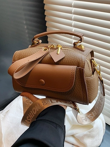 Women Fashion Pebbled PU Leather Pillow Bag Vintage Top Handle Handbag With Adjustable Wide Strap Casual Crossbody Bag Gold Hardware