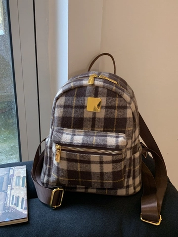 Mini Plaid Backpack Women Wool Blend Tweed Small Rucksack Vintage Checkered Travel Commuting Bag Autumn Winter Accessory