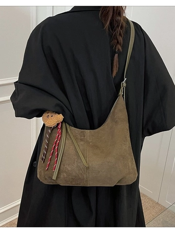 Borsa Hobo da Donna in Pelle PU Vintage Borsa a Tracolla di Grande Capacità con Ciondolo a Orsetto Borsa Retrò