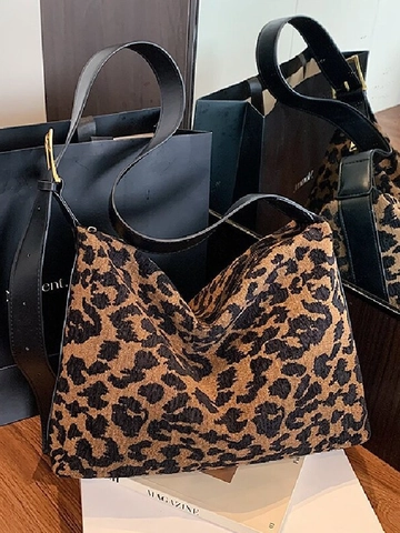 Borsa a Spalla in Similpelle Scamosciata Grande Capacità Donna Vintage Leopardata Geometrica Tote Hobo Tracolla