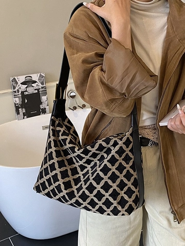 Borsa a Spalla in Similpelle Scamosciata Grande Capacità Donna Vintage Leopardata Geometrica Tote Hobo Tracolla