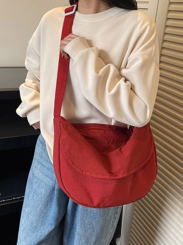 Bolso Bandolera de Nylon de Gran Capacidad para Mujer Bolso Dumpling Casual Versátil Bolso de Hombro Único Minimalista de Color Sólido