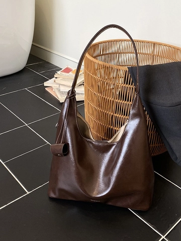 Borsa Hobo Vintage Grande Capacità da Donna Pelle PU Minimalista Tote Borsa a Spalla Cuciture a Contrasto Plissettata Versatile per Pendolarismo