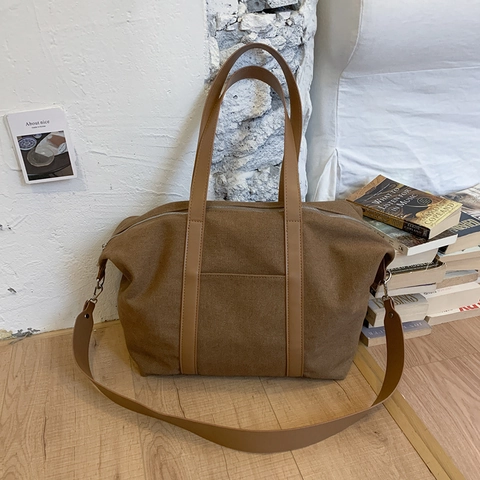 Women Large Capacity Canvas Tote Bag Spliced Color Block Shoulder Bag With Leather Handles Adjustable Strap For Daily Work Travel