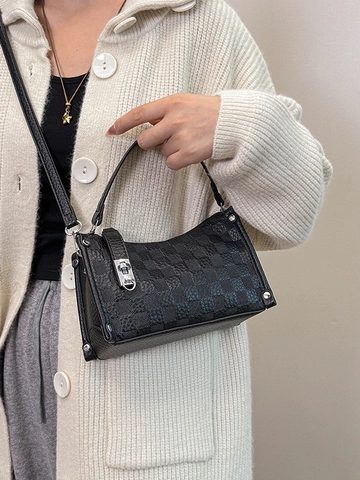 Borsa a Cuscino in Pelle PU a Scacchi Vintage per Donna Borsa a Tracolla Retrò Borsa a Mano Niche Versatile per Pendolarismo Quotidiano