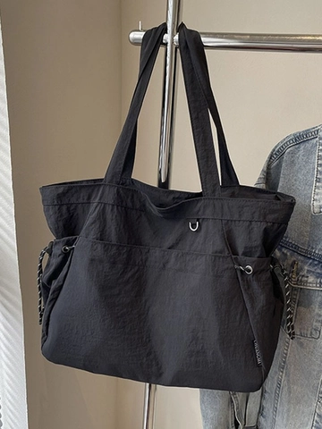 Borsa Tote in Nylon di Grande Capacità Stile Coreano Per Donna Versatile Borsa a Tracolla Con Ciondolo in Peluche Coulisse Borsetta Casual