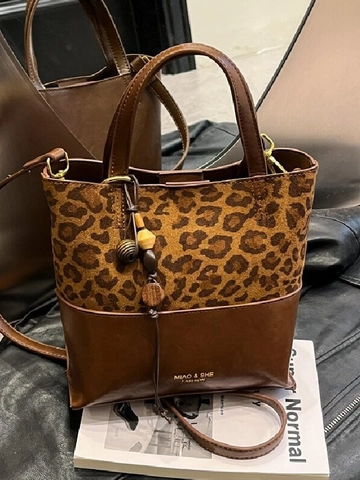 Vintage Kontrastfarbe Damen Eimertasche Wildlederimitat PU Leder Spleißen Schulter Umhängetasche Mit Perlenanhänger Zweiteiler Set