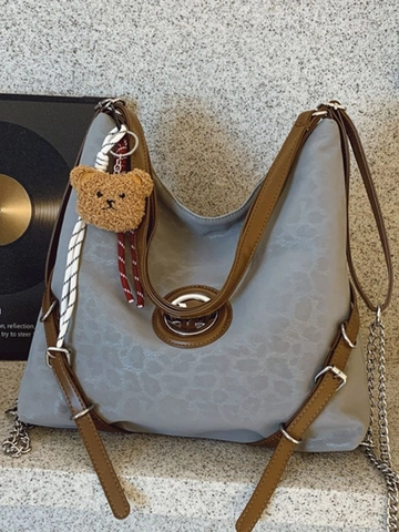 Damen Vintage Tote Bag Mit Leopardenmuster Große Kapazität Retro Schultertasche Umhängetasche Multifunktionaler Rucksack Mit Plüschbär