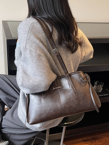 Borsa Sottobraccio in Pelle PU Donna Retrò Francese Minimalista Borsa a Cuscino Leopardo Caffè Tracolla Quotidiana Versatile