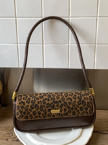 Minimalistische Verfijnde Retro PU Lederen Baguette Schoudertas Luipaardprint Patchwork Okseltas Woon-werkverkeer Voor Vrouwen