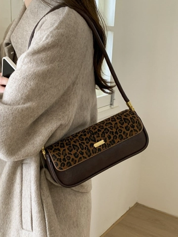 Minimalistische Verfijnde Retro PU Lederen Baguette Schoudertas Luipaardprint Patchwork Okseltas Woon-werkverkeer Voor Vrouwen