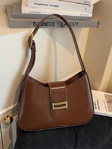 Women Vintage PU Leather Underarm Bag Fashion Large Capacity Shoulder Bag With Metal Buckle Casual Commuter Hobo Bag