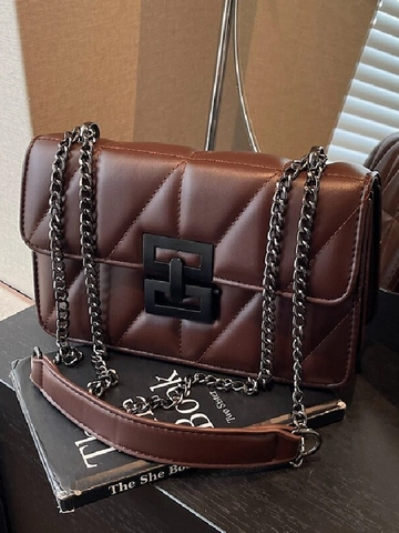 Vintage V-Gesteppte PU Leder Schultertasche Für Damen Mode Kette Umhängetasche Mit Metallschloss Kleine Quadratische Tasche Alltagstasche