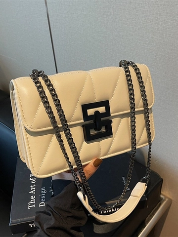 Vintage V-Gesteppte PU Leder Schultertasche Für Damen Mode Kette Umhängetasche Mit Metallschloss Kleine Quadratische Tasche Alltagstasche